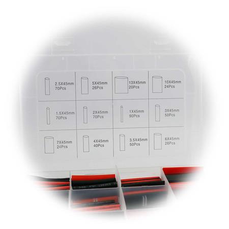 Isolierschlauch Sortiment Schrumpfschlauch Set PE-Box 560-teilg schwarz/rot 2:1