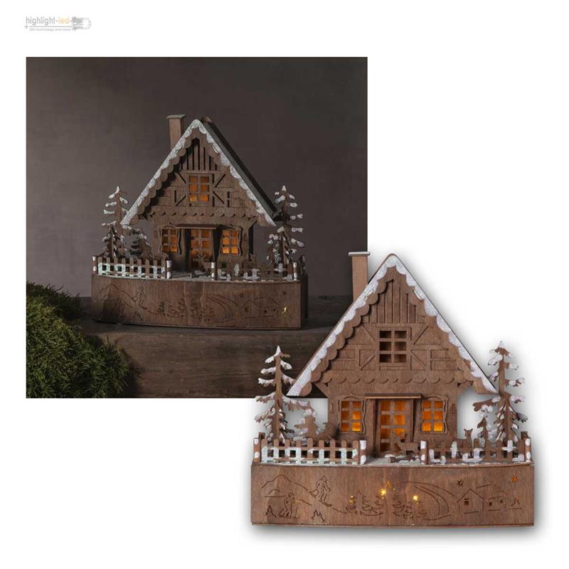 LED Holzhaus mit Timer Advent Weihnachtsdeko Fensterdeko Weihnachtshaus Haus