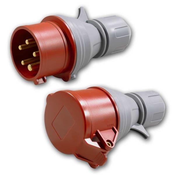 CEE connector red, 5-pin | straight version, 415V/16A