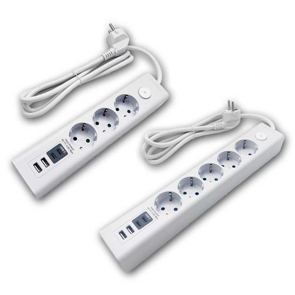 Power strip with switch, power distributor with 4x USB, IP20