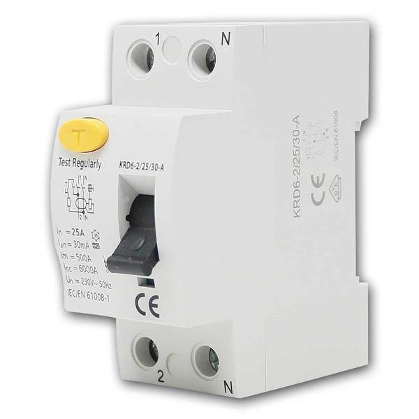 FI circuit breaker KRD6-2/25/30-A, trigger current 30mA