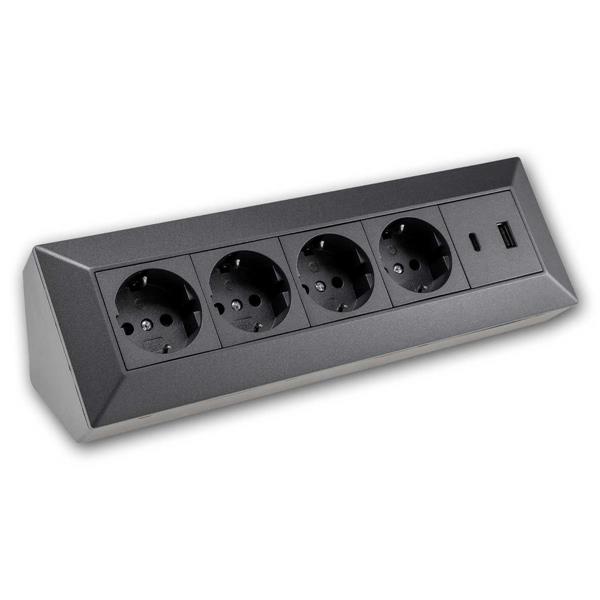 4-fold socket block with 1x USB_A & 1x USB-C | anthracite