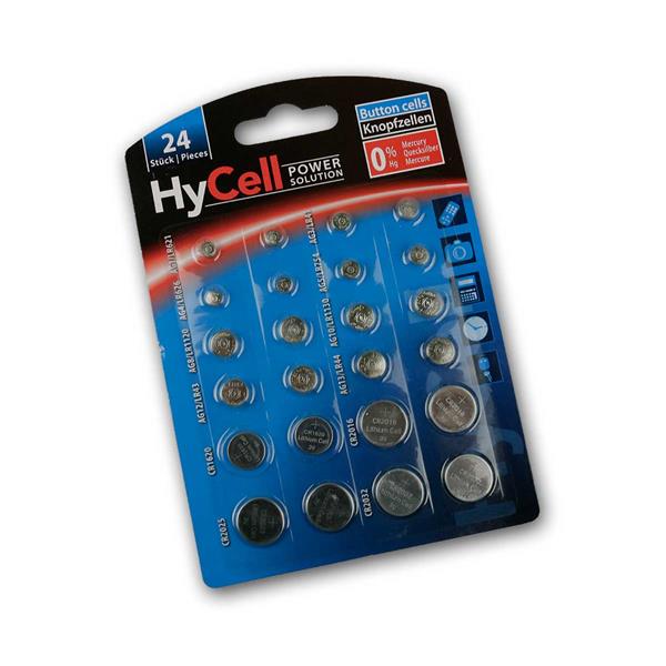 HyCell button cell set | 3V Lithium/1.5V Alkaline | 24 piece