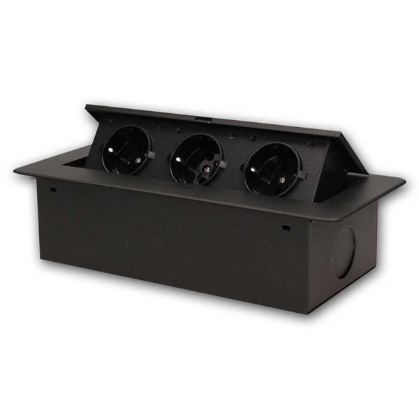 Table built-in socket 3-way | black, without cable