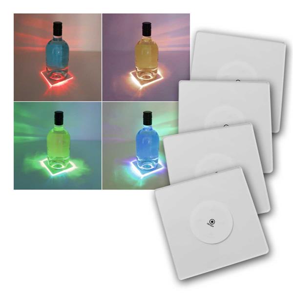 LED light coasters pack of 4 | square, 3 RGB light effects