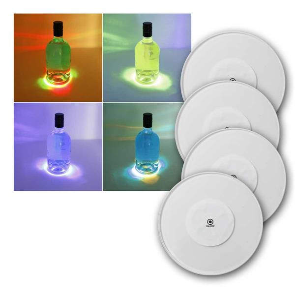 LED light coasters pack of 4 | round, 3 RGB light effects