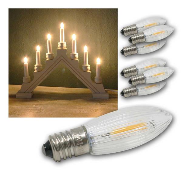 7-pack E10 filament ripple candle | 14-55V AC, warm white