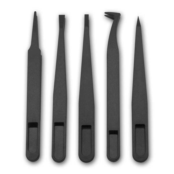 ESD tweezers set 5 pieces, plastic | conductive, black