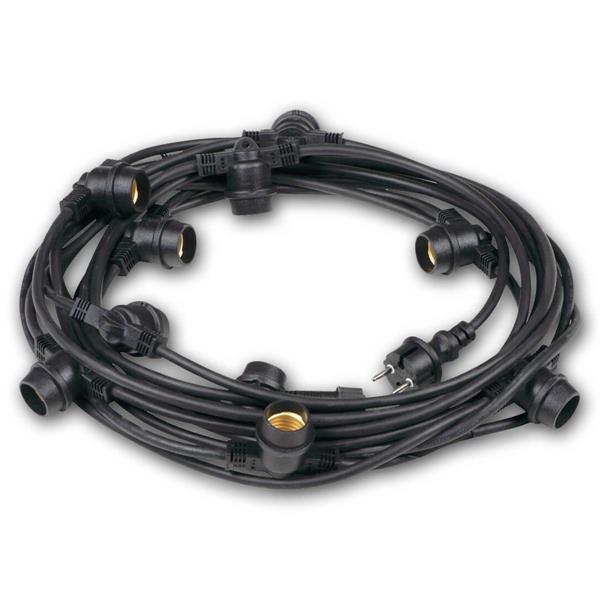 Outdoor light chain for 10 E27 bulbs | black, 11 meters