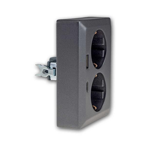 MILOS double socket, anthracite | 1x USB-A and 1x USB-C