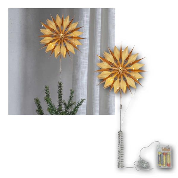 Paper star Flinga, gold | LED fairy lights, battery, timer