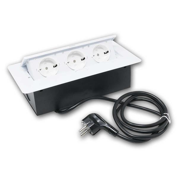 Table built-in socket 3-fold | white, 1.5m connection cable