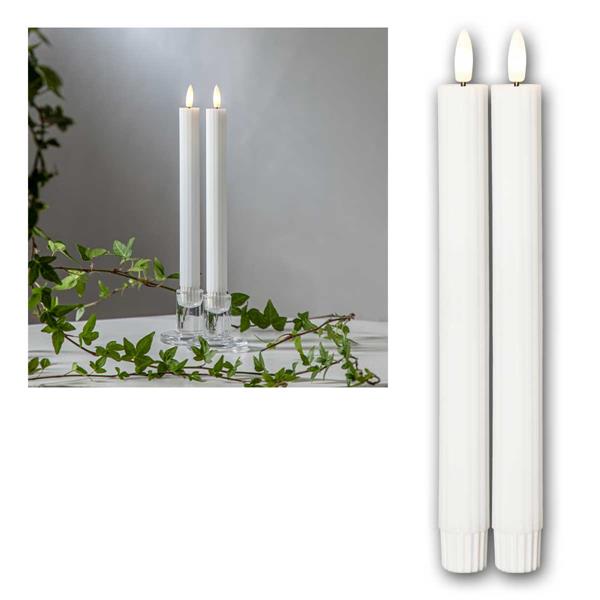 LED stick candles STRIPE, real wax, timer | white, pack of 6