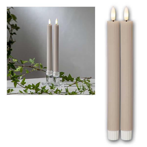 LED decorative candles STRIPE, with timer | beige, pack of 6