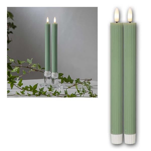 LED candlestick STRIPE, battery, timer | green, set of 2