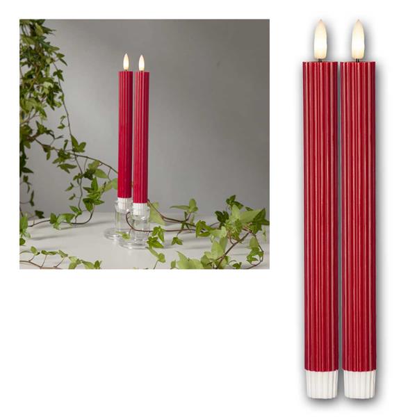 LED table candle STRIPE, real wax, timer | red, 4 piece