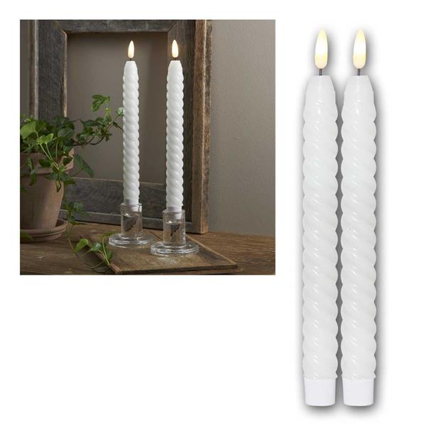 LED stick candle "SWIRL" | battery &  timer, white, set of 2