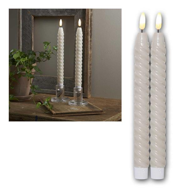 LED candles "SWIRL" | with timer function, beige, pack of 10