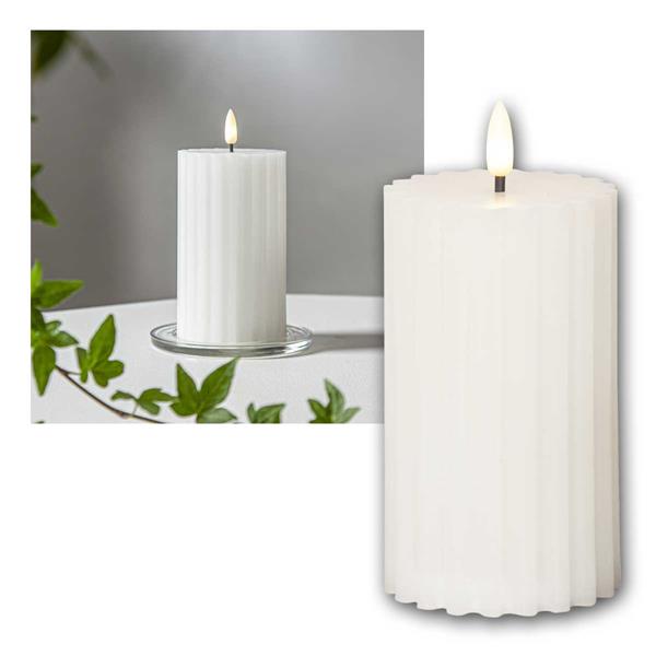 LED pillar candle "STRIPE", timer function | white, 4 piece