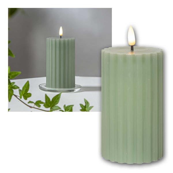 LED deco candles STRIPE, flameless | timer, green, 4 piece