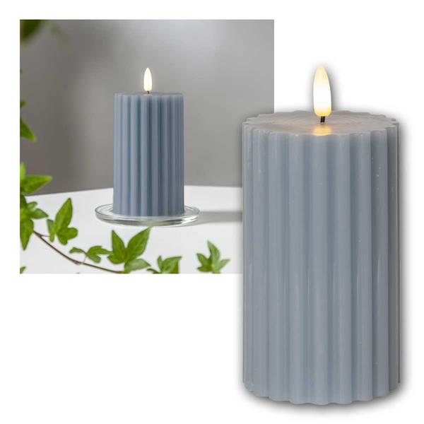 LED real wax candle STRIPE, timer function | blue, set of 2