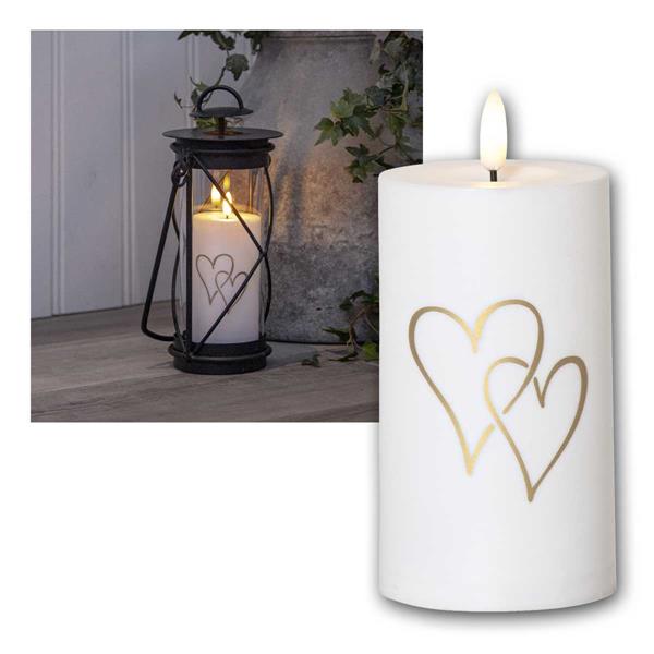 LED plastic candle "HEART" | light sensor & timer, 4 piece