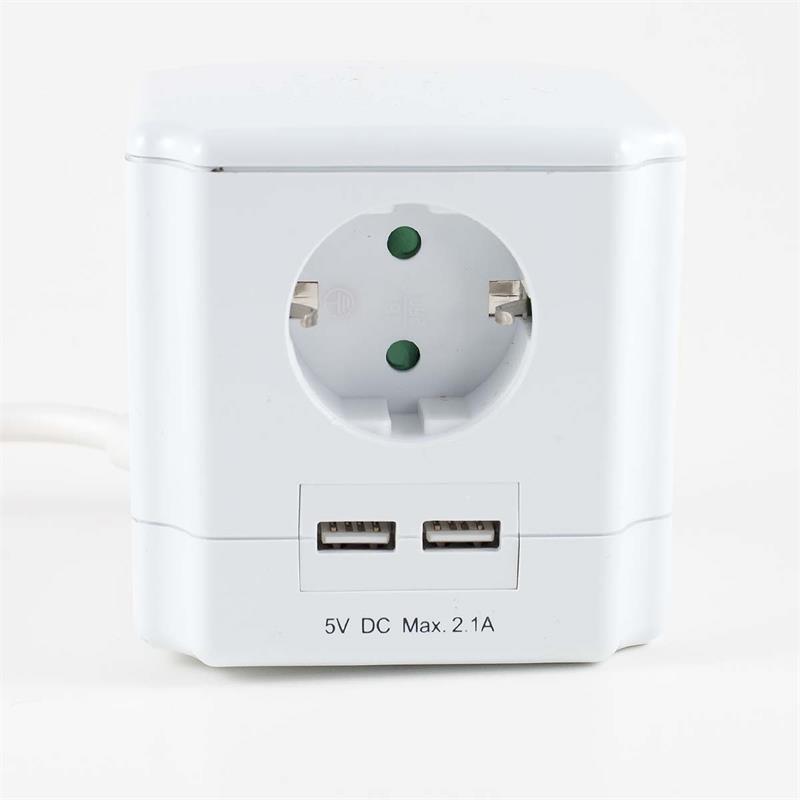 Steckdosenwürfel 4-fach & 2x USB-Port