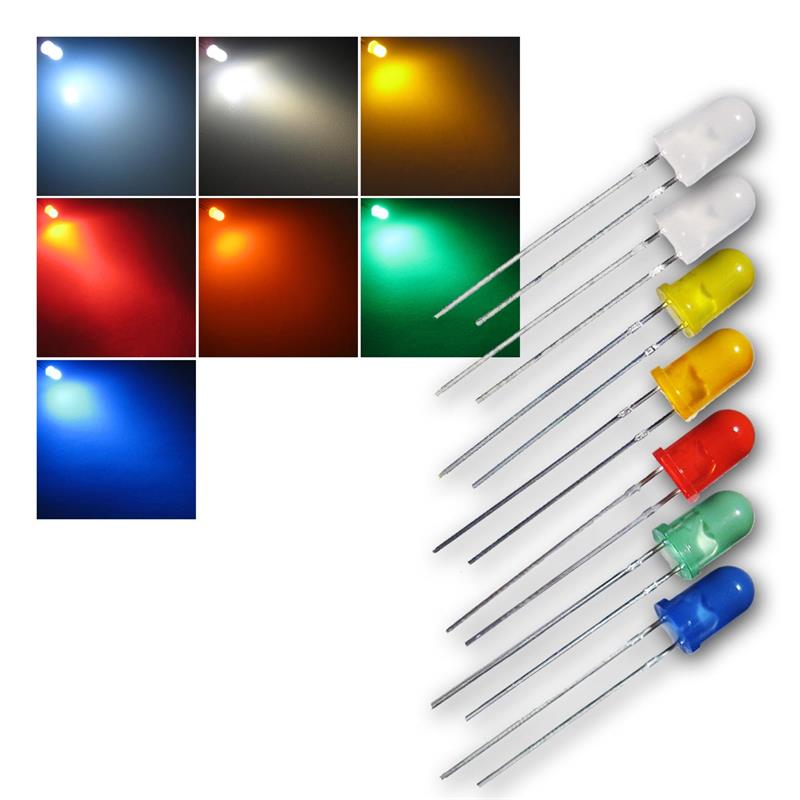 concave LEDs mit Zubehör 50 x LED 5mm konkav warmweiß 