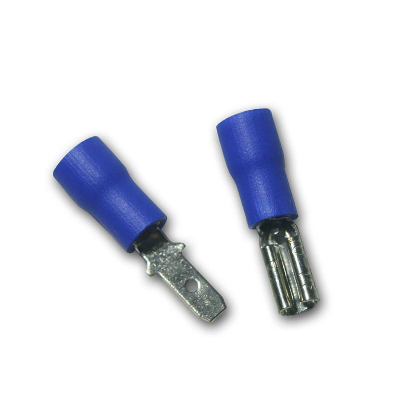 Flachsteckhülsen 6,3 x 0,8mm blau mit Abzweig teilisoliert 1,50-2,50mm²-50 Stück 