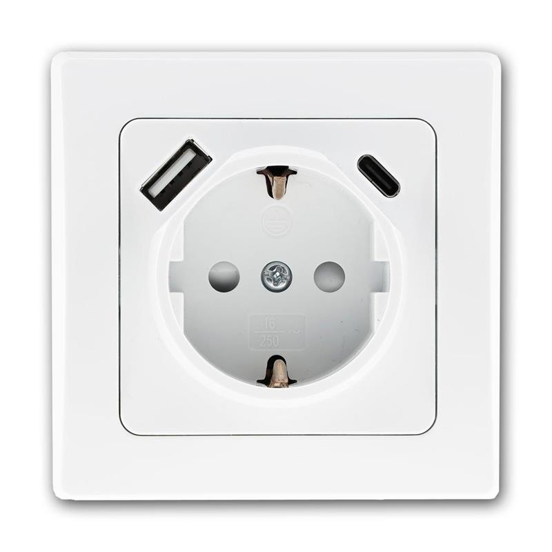 DELPHI Steckdose weiß/silber mit USB-A oder USB-C Ladedose