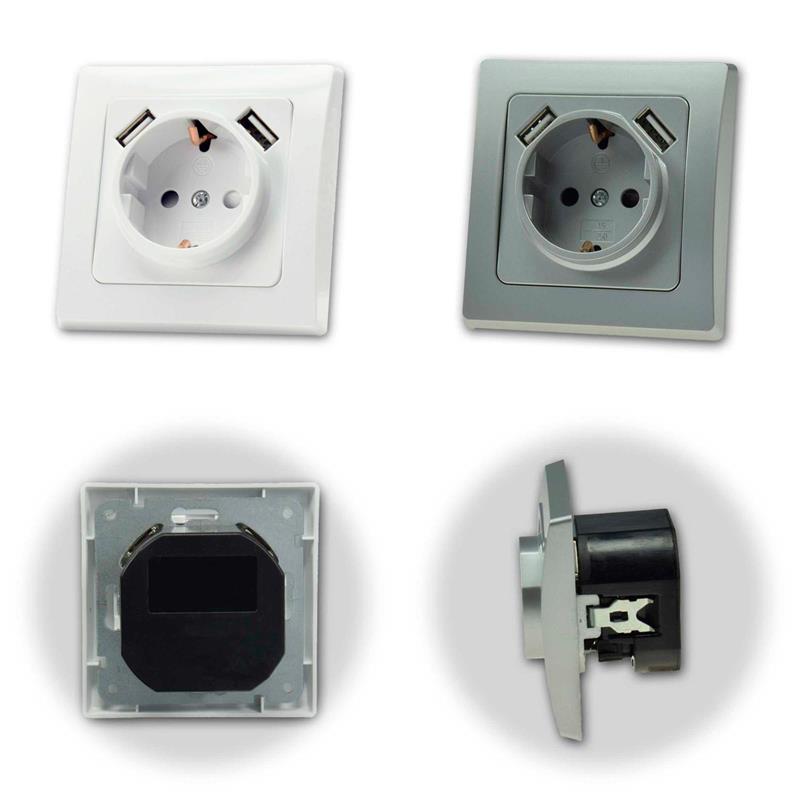 DELPHI Steckdose weiß/silber mit USB-A oder USB-C Ladedose